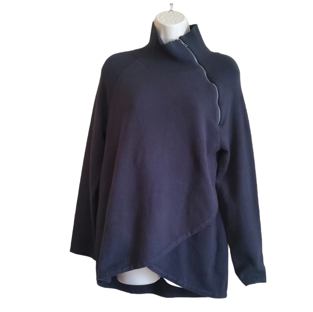 NWOT Soft Surroundings Asymmetric Zip Knit Sweater S Black